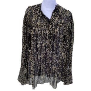 Derek Lam 10 Crosby Blouse Black Gold Metallic Size 2